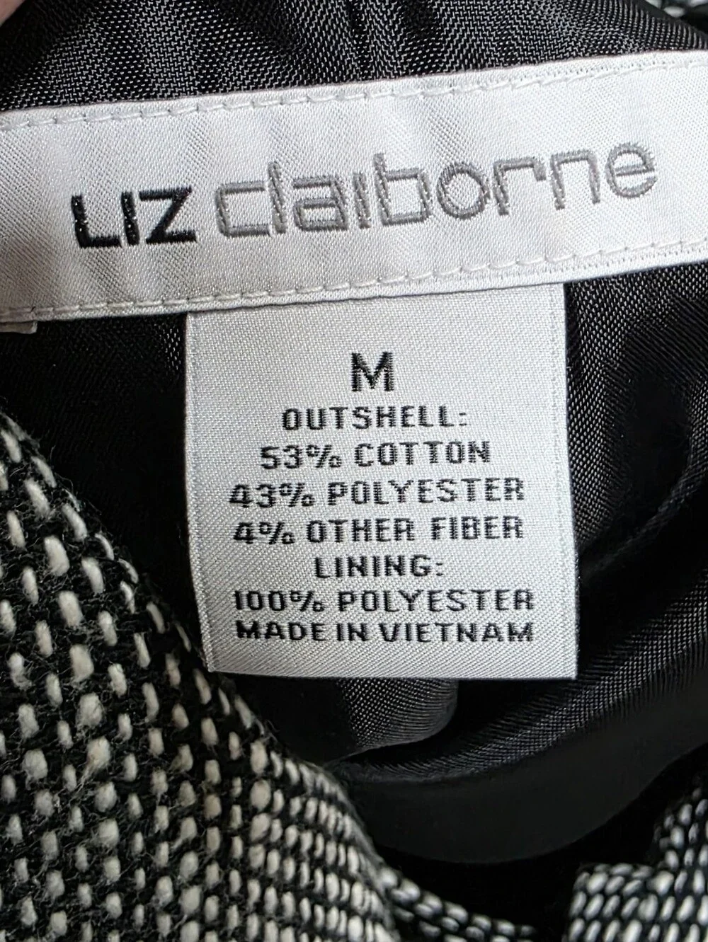 Liz Claiborne Black/White Collar 3/4 Sleeve Cotton Blend Toggle Jacket (Sz:med)